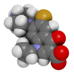 Wall Mural - Ciprofloxacin antibiotic drug (fluoroquinolone class), chemical structure.