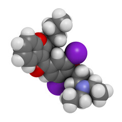 Sticker - Amiodarone antiarrhythmic drug, chemical structure.