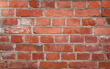Poster - Old red brick wall grunge texture. Old cracked bricks wall with a weathered surface