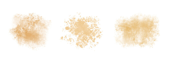 Set of abstract beige watercolor stain on a white background. Vector texture of dusty sand. Water color brown splash. Paint watercolour stain in pastel soft color