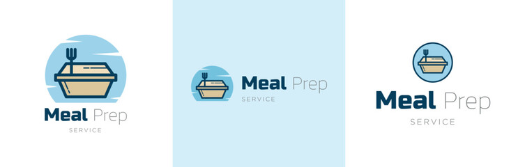 Meal prep service logo design set, meal preparation shop business symbol, food delivery store emblem concept, restaurant cup editable commercial logotype, dish container branding, isolated