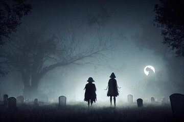 shadow of two people in graveyard