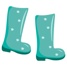 Cute Rubber Boots A In Flat Style.