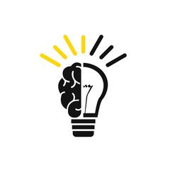 Poster - Brain and light bulb, idea, business strategy. Vector illustration