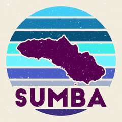 Wall Mural - Sumba logo. Sign with the map of island and colored stripes, vector illustration. Can be used as insignia, logotype, label, sticker or badge of the Sumba.