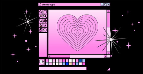 Aufkleber - Retro user interface with graphic editor window box and icons. Y2K style collage in pastel colors.