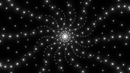 Poster - Abstract kaleidoscopic pattern with fractal spinning stars on a black background. Design. Rotating tiny glowing dots, symmetrical pattern.