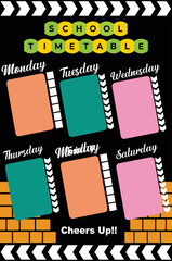 Poster - Monday to Saturday class schedule template. Six working days. Cute to display on the wall. Also suitable when used for wall magazine templates or electronic magazines. Info graphic template