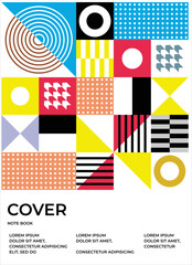 Poster - A cheerful colorful book cover template composed of geometric patterns such as circles, squares, rectangles, triangles, nets and other geometric shapes