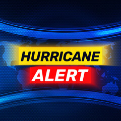 Poster - Hurricane Alert breaking news style background in blue with map and colors. Abstract cyclone news concept backdrop