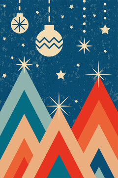 Retro vintage greeting card Merry Christmas. Groove Christmas card. illustration in retro style