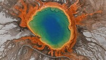 Grand Prismatic Spring View At Yellowstone National Park. Aerial Scenic 4k Video. Midway Geyser Basin, Yellowstone National Park, Wyoming, USA