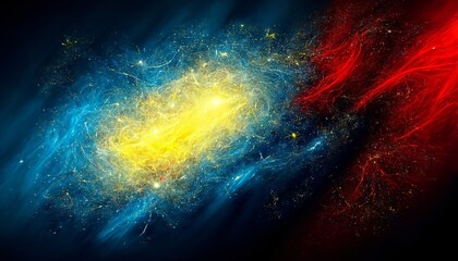 illustration of a galaxy with vivid red blue and yellow colors