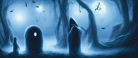 Artistic concept painting of a beautiful halloween ghost , background illustration.