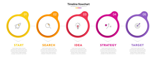 Poster - Timeline infographic design with 5 options or steps. Infographics for business concept. Can be used for presentations workflow layout, banner, process, diagram, flow chart, info graph, annual report.
