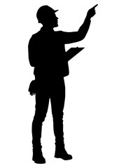 Poster - Silhouette of worker with a helmet. Vector flat style illustration isolated on white