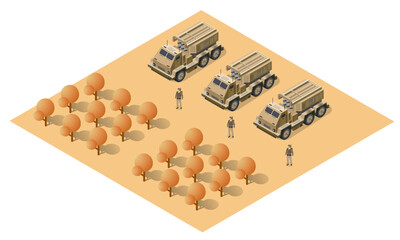 Wall Mural - Multiple launch rocket systems army vehicles 3d vector illustration.
