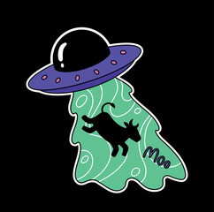 Wall Mural - abstract ufo icon. aliens revere cow. extraterrestrial life. social network sticker, spaceship. labe