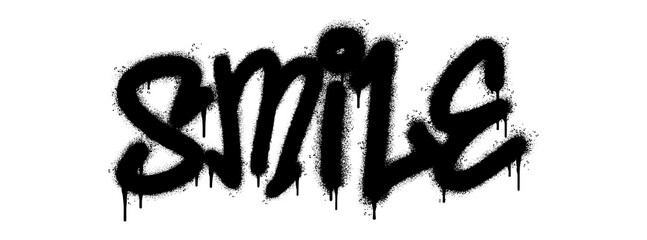 Spray Painted Graffiti smile Word Sprayed isolated with a white background. graffiti font smile with over spray in black over white. Vector illustration.