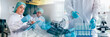 © kelvn - Scientist or researchers working in science laboratory, medical technology research work, science laboratory research and development concept, Banner cover design.