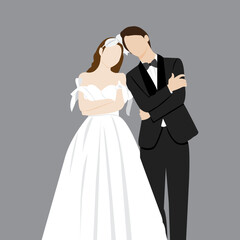 Beautiful young bride and groom on wedding day vector illustration