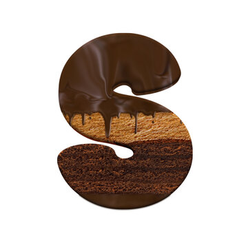 Alphabet letter set with melting chocolate layer cake texture, suitable for food or dessert related design for decorative purposes.