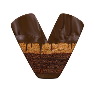 Alphabet letter set with melting chocolate layer cake texture, suitable for food or dessert related design for decorative purposes.