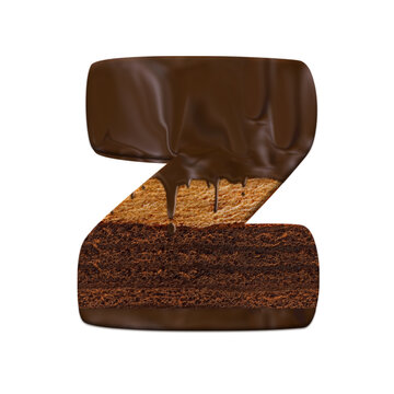 Alphabet letter set with melting chocolate layer cake texture, suitable for food or dessert related design for decorative purposes.