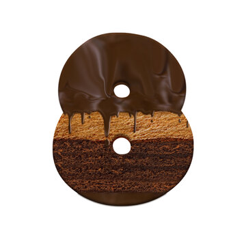 Alphabet number set with melting chocolate layer cake texture, suitable for food or dessert related design for decorative purposes.