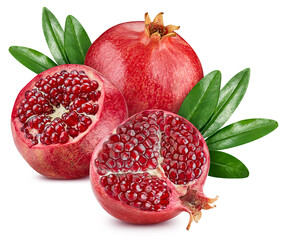 Wall Mural - Pomegranate. Fresh organic pomegranate isolated on white background. Pomegranate macro with clipping path