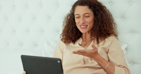 Wall Mural - Love, video call and couple blowing a kiss via internet connection to celebrate valentines day or marriage anniversary. Smile, romance and happy woman talking to a romantic and excited partner online