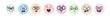 Various Cartoon Emoticons on Doodle Backgrounds. Doodle faces, eyes and mouth. Caricature comic expressive emotions, smiling, crying and surprised character face expressions
