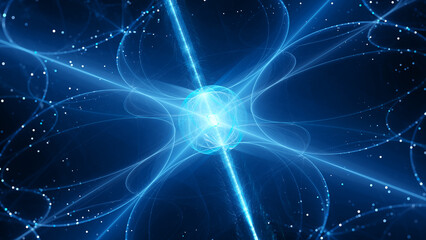 Wall Mural - Blue glowing futuristic quantum hub abstract background