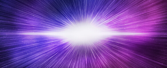 Wall Mural - Big bang effect on bright purple blue galaxy sky, horizontal banner