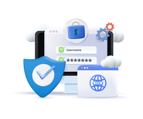 Leinwandbilder - cyber security, 3d laptop and cloud data under protection. cybersecurity, antivirus, encryption, dat