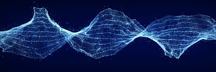 Poster - futuristic dynamic swirling digital wave. abstract nanotechnology flow. science background concept. 