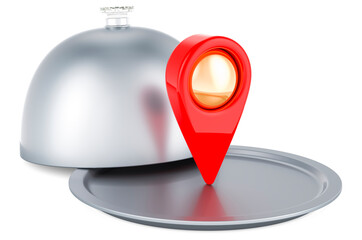Poster - Restaurant cloche with map pointer, 3D rendering