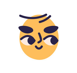 Poster - Curious face avatar, emoji with interested excited facial expression, emotion. Funny comic abstract character looking aside with curiosity. Flat vector illustration isolated on white background