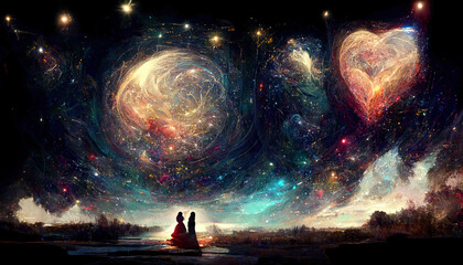Wall Mural - Galaxy Nubula Romantic Love Creative Landscape Illustration