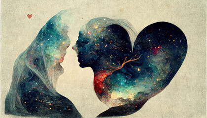 Wall Mural - Galaxy Nubula Romantic Love Creative Landscape Illustration