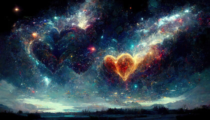 galaxy nubula romantic love creative landscape illustration