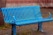 Blue Bench In The Park Outdoors.