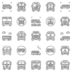 Poster - School Bus outline icons set. Buses vector transport symbols