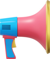 Poster - Megaphone realistic red side view. PNG icon on a transparent background. 3D rendering.