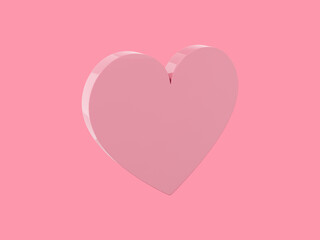 Poster - Flat heart. Symbol of love. Pink single color. On a monochrome pink background. View left side. 3d rendering.