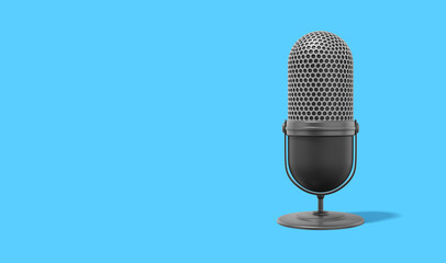Poster - Modern microphone. Realistic icon on bluew background with space for text. 3D rendering.