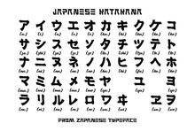 Katakana Japanese Alphabet. Modern Brush Stroke. Elements Isolated On A White Background. 
