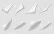 © Vector Tradition - Curly paper page corners, sheet curls and turn folds or sticker flips with shadow, realistic vector. White blank paper page corners with curl peel edges, book page rolled up or curly bent paper sheet
