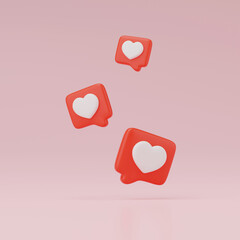 Poster - 3d render of heart in speech bubble isolated on pink.