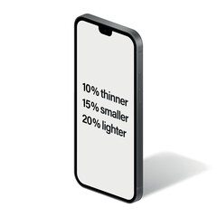 Poster - smartphone frameless gray color with blank screen saver isolated on white background. mockup of realistic and detailed new mobile phone with shadow. vector 3d isometric illustration